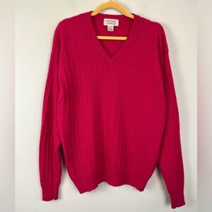Vintage Heather & Tweed Lambswool Blend Women Cable Knit V-Neck Pink Sweater XL